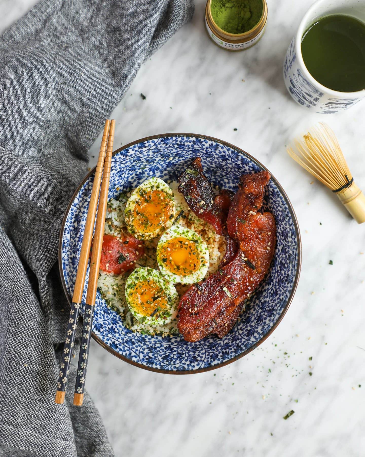 bacon and egg rice bowl